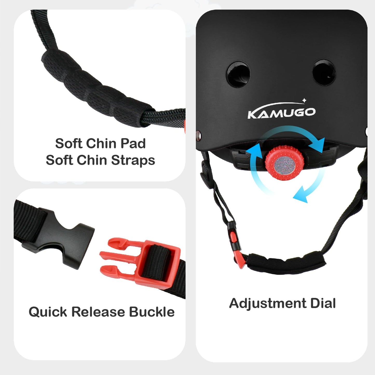 KAMUGO Kids Bike Helmet, Toddler Helmet for Ages 2-8 Boys Girls with Sports Protective Gear Set Knee Elbow Wrist Pads for Skateboard Cycling Scooter Rollerblading (Black)