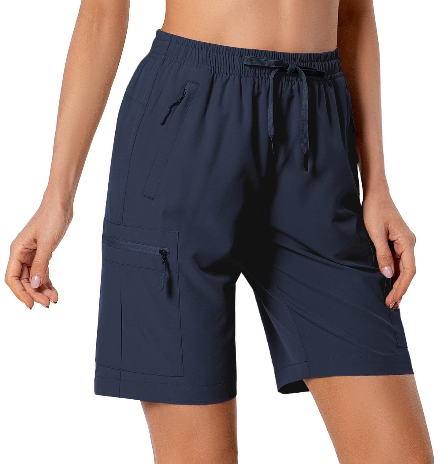 Hugut Women's Lightweight Hiking Cargo Shorts Quick Dry Athletic Shorts Camping Travel Golf Zipper Pockets Water Resistant Navy