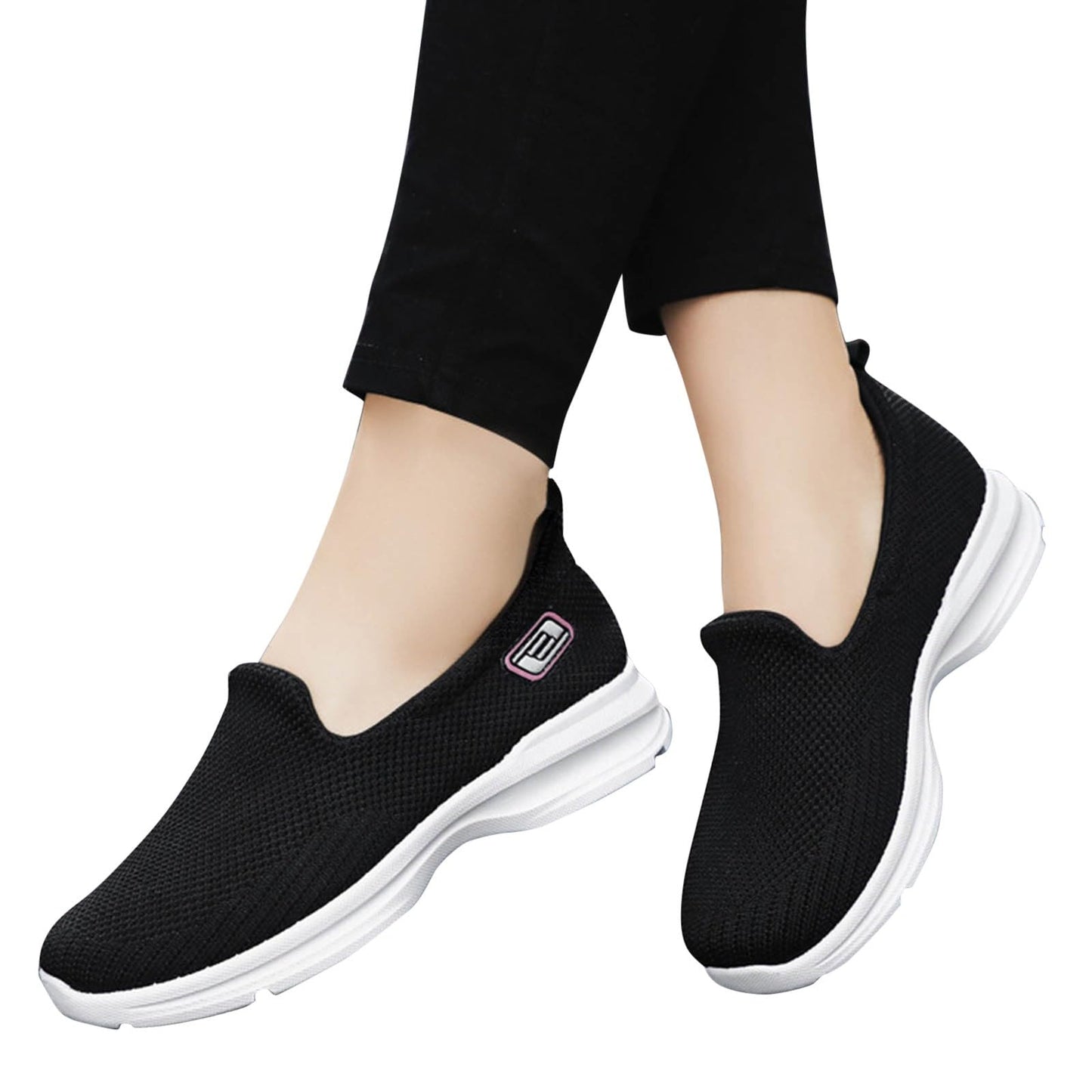 Womens Slip on Walking Shoes Casual Lightweight Sock Shoe Non-Slip Breathable Mesh Fashion Tennis Running Sneakers Black_07, 7.5