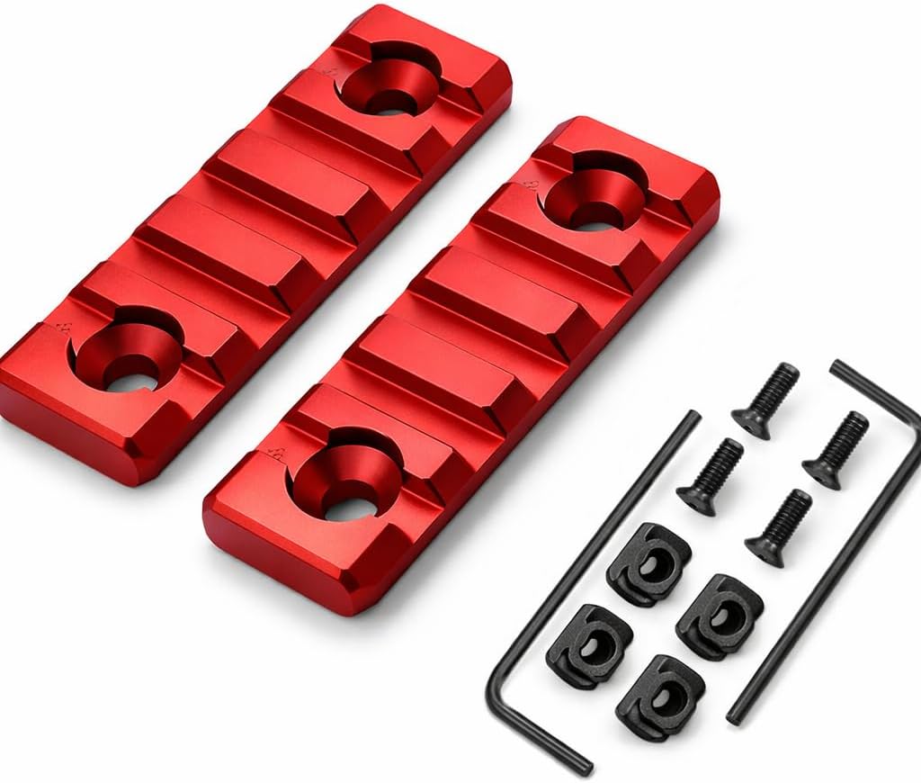 GOTICAL M-LOK 5 Slots Picatinny Rail Section - CNC Machined Aluminum, Anodized Red | 2 Pack with Screws & Nuts