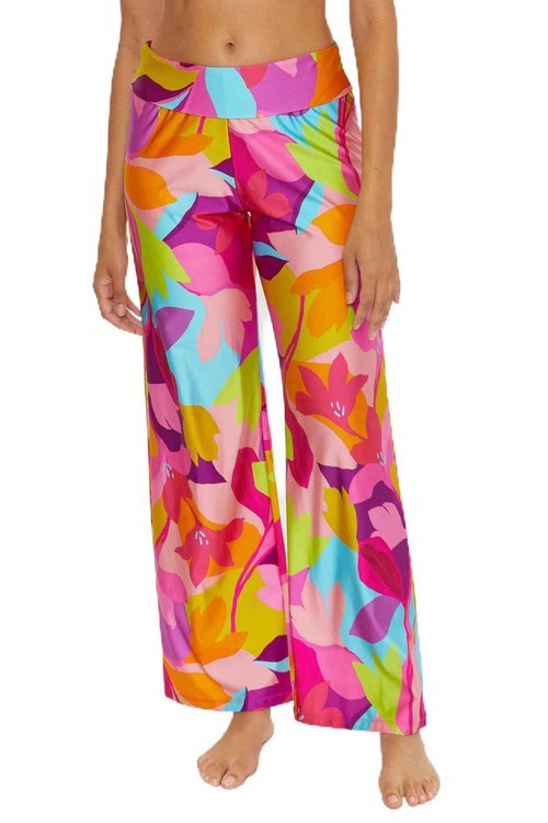 Trina Turk Lilleth - Women's Swim Pants, Casual, Wide Leg, Floral Print, Beach Cover Ups for Women, Multicolor, X-Large