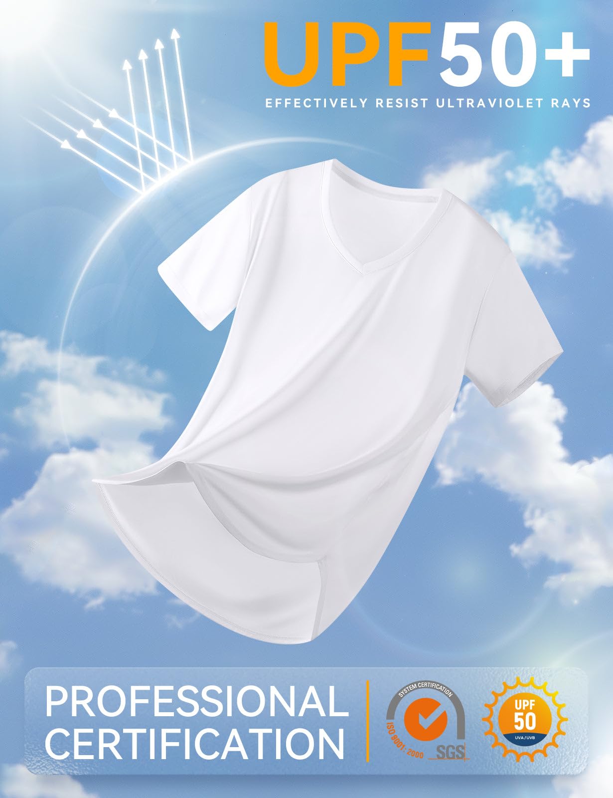 SPEXIAL Women's Short Sleeve SPF Shirts Moisture Wicking Quick Dry UPF 50+ Sun Shirt V Neck UV Protection Lightweight White L