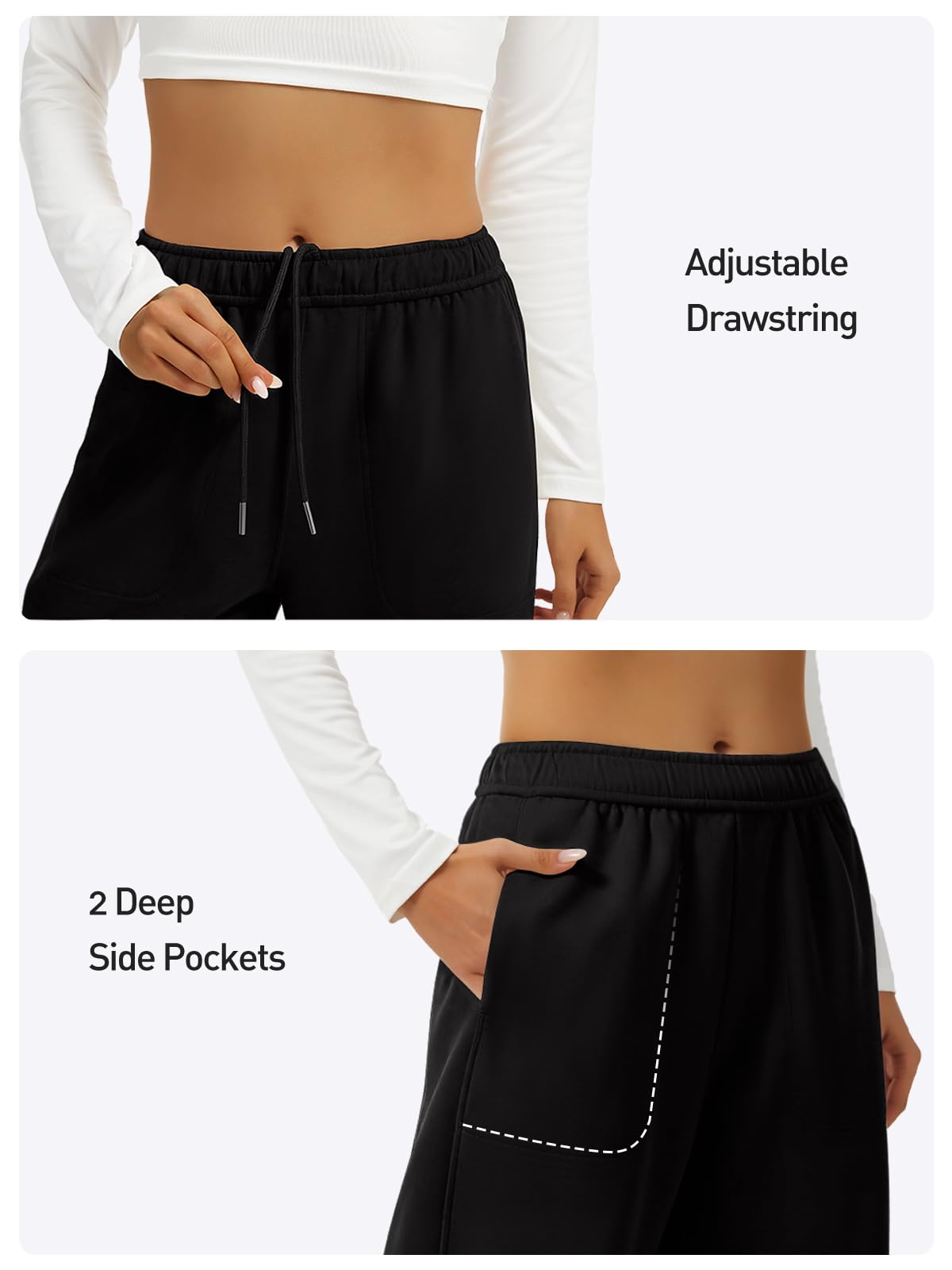 Leovqn Women's Barrel Cropped Sweatpants Drawstring Elastic Waisted Wide Leg Pants Casual Soft Baggy Capri Sweat Pants