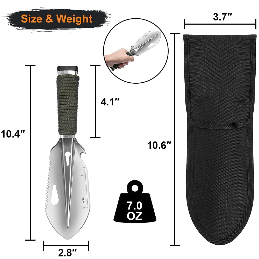 FLYEGO Backpacking Trowel, Lightweight Camping Hiking Trowel Poop Shovel Backpacking Shovel Ultralight with Carrying Pouch for Metal Detecting, Digging, Gardening, Outdoor (Silver)