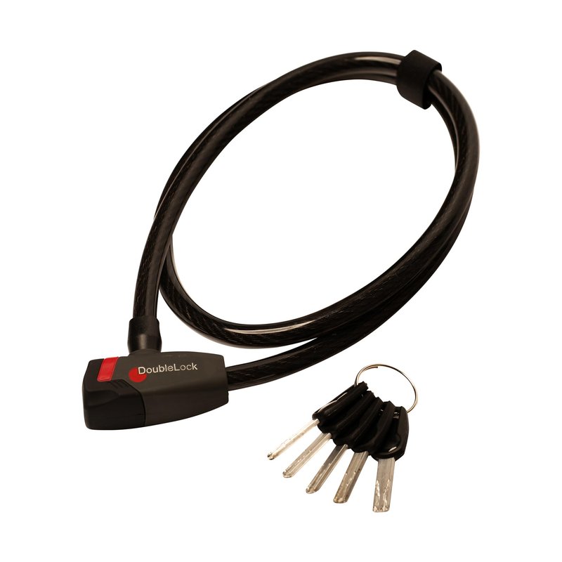 DoubleLock Panther Cable Lock – Heavy-Duty Braided Steel Cable with Fixed Key Lock and Vinyl Coating – Includes 3 Keys – Ideal for Bikes, E-Bikes & Small Equipment
