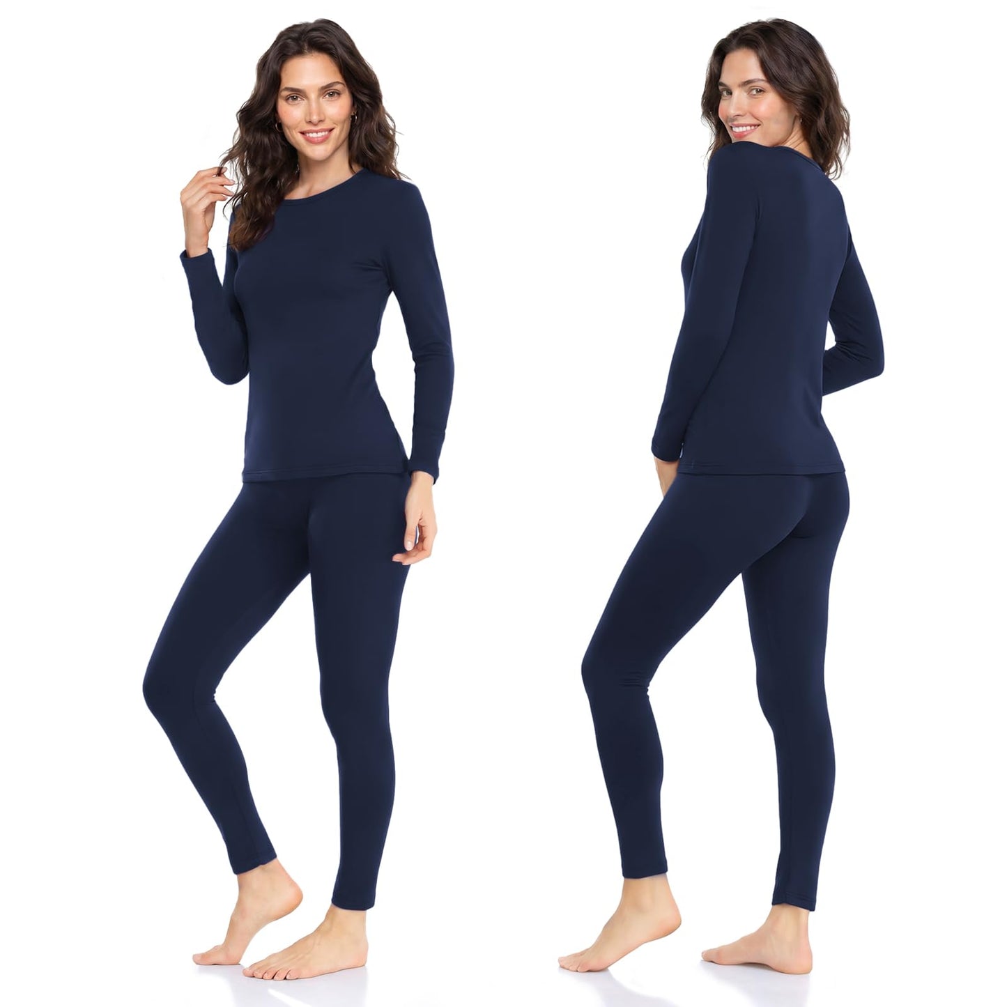 WEERTI Thermal Underwear for Women Long Johns with Fleece Lined Base Layer Women Cold Weather Top Bottom-Navy XL