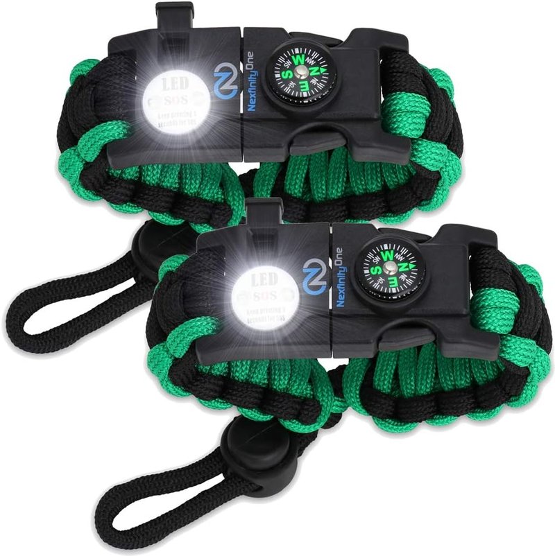 Survival Paracord Bracelet Set - 550 Grade with SOS LED Light, Fire Starter, Compass & Whistle | Adjustable for Men & Women