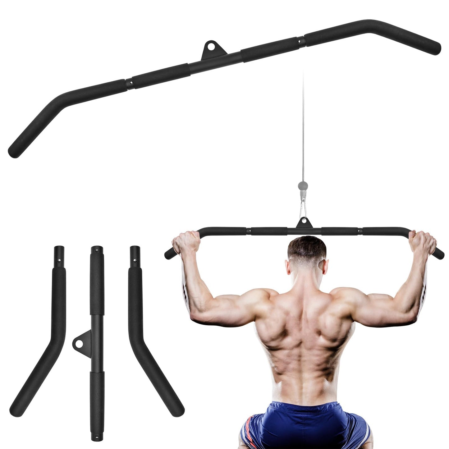 XonyiCos LAT Put Down Bar Cable Machine Attachment, Gym 39.37In Bar for LAT Putdown, Home Gym Exercise Accessories Fitness Bar with Rubber Handle