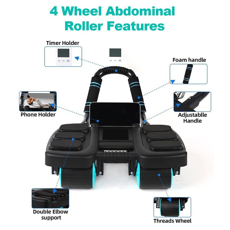 Four-wheel Automatic Rebound Ab Roller Wheel with Elbow Support, Abdominal Wheel Core Exercise Equipment for Home Gym, Abdominal Workout Machine for Men/Women Beginners (Black)