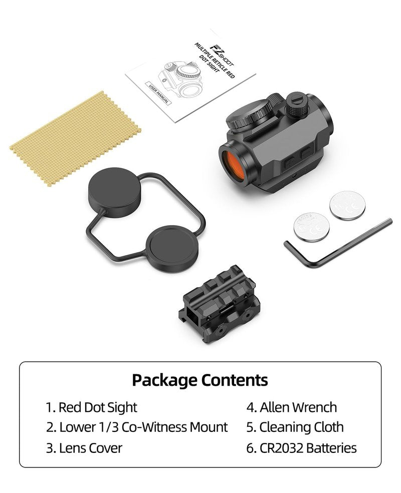 EZshoot 2 MOA Dot & 40 MOA Circle Red Dot Sight, Motion Awake Red Dot Scope, Multiple Reticle 1x20mm Compact Optics with Lower 1/3 Co-Witness Mount for 21mm Picatinny, 12 Brightness 20000H Runtime