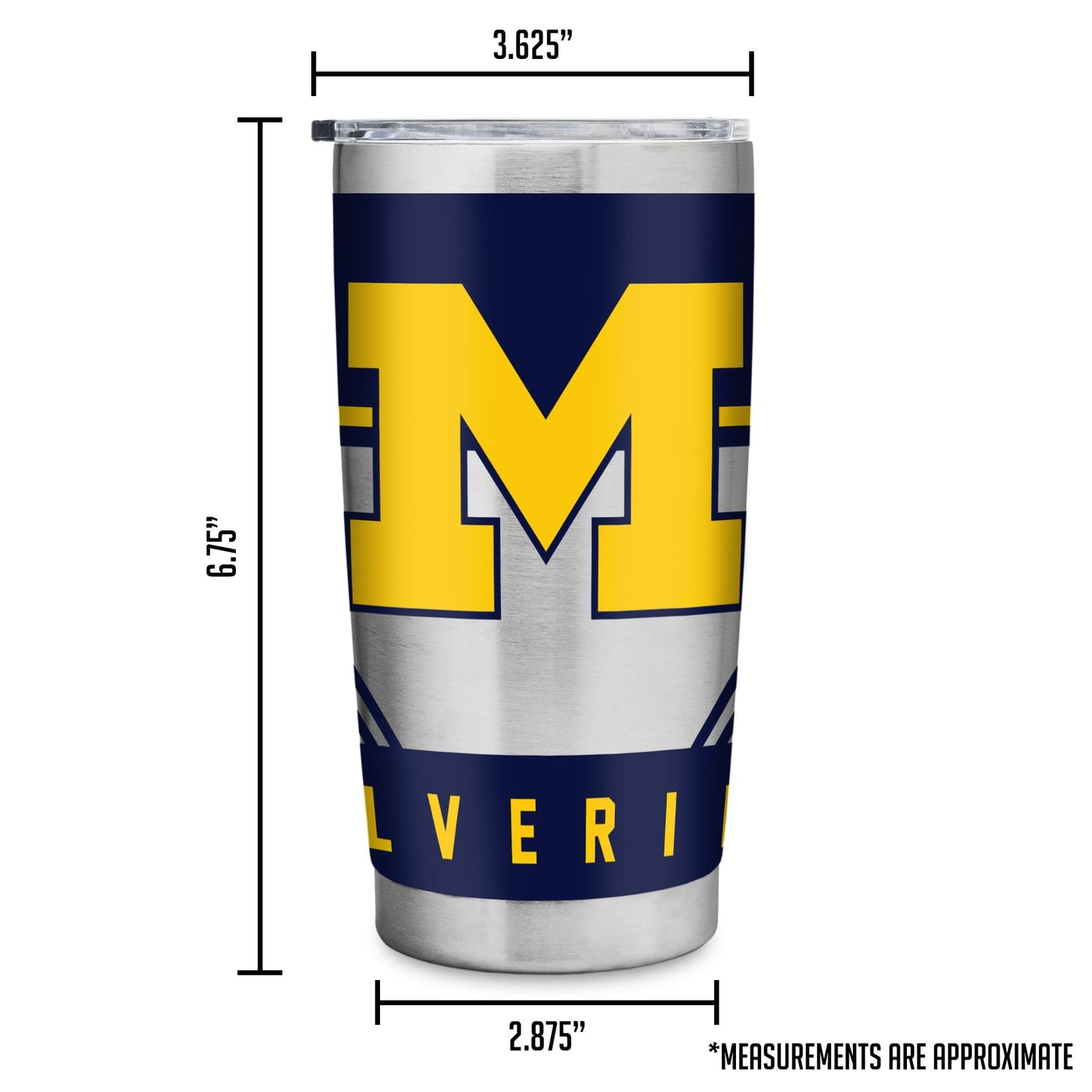 Rico Industries NCAA Michigan Wolverines 20oz Stainless Steel Tumbler with Lid - Great For Coffee, Tea, Water or Cocktails