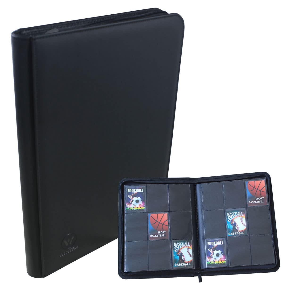 WINTRA Premium 360 Pockets Black Zippered Playing Card Binder - Sturdy Trading Card Holder Album ，9 Pocket Side Loading Card Folder with 20 Sheet Sleeves for Trading and Sports Cards