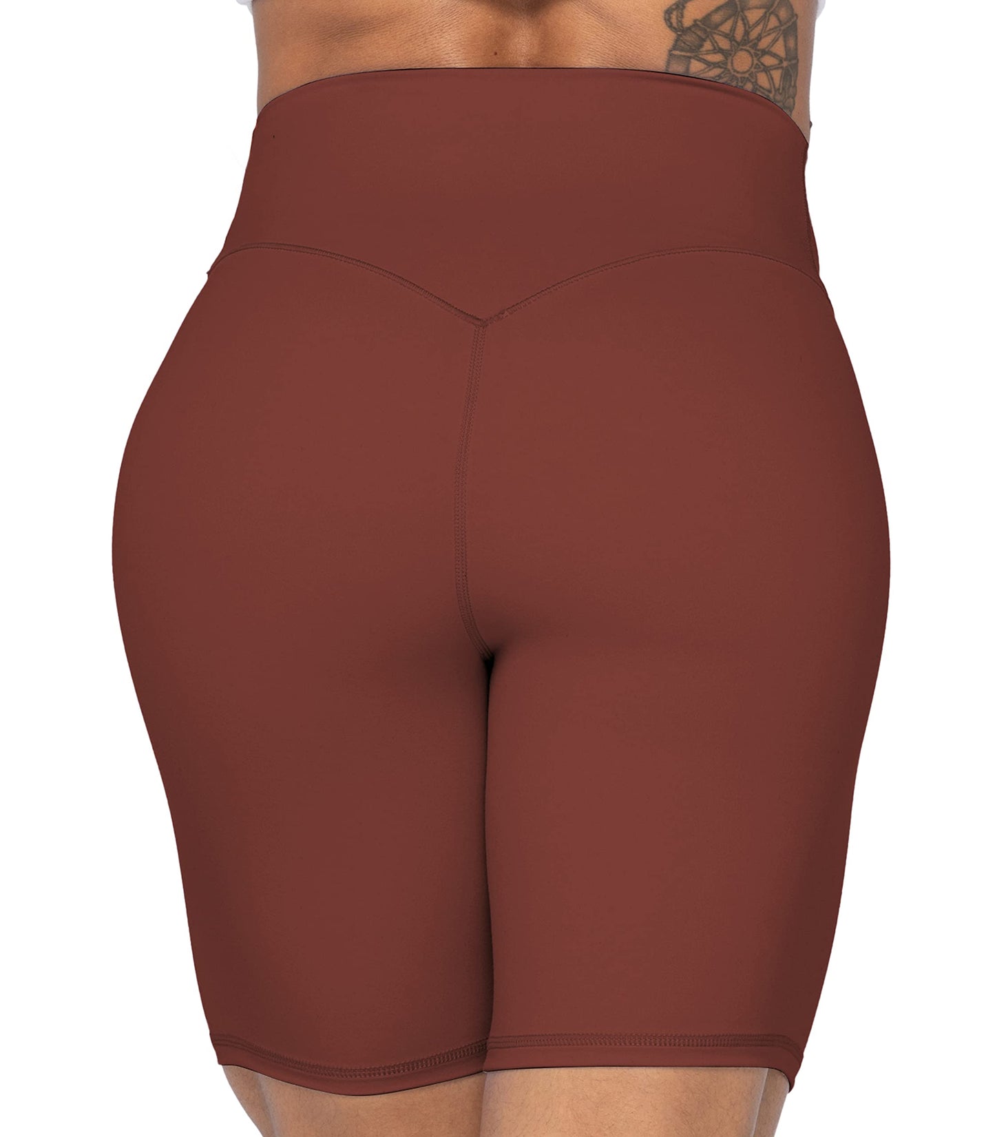 Sunzel 8" High Waist Biker Shorts for Women No Front Seam Soft Yoga Workout Gym Bike Shorts Tummy Control Squat Proof Wine Red