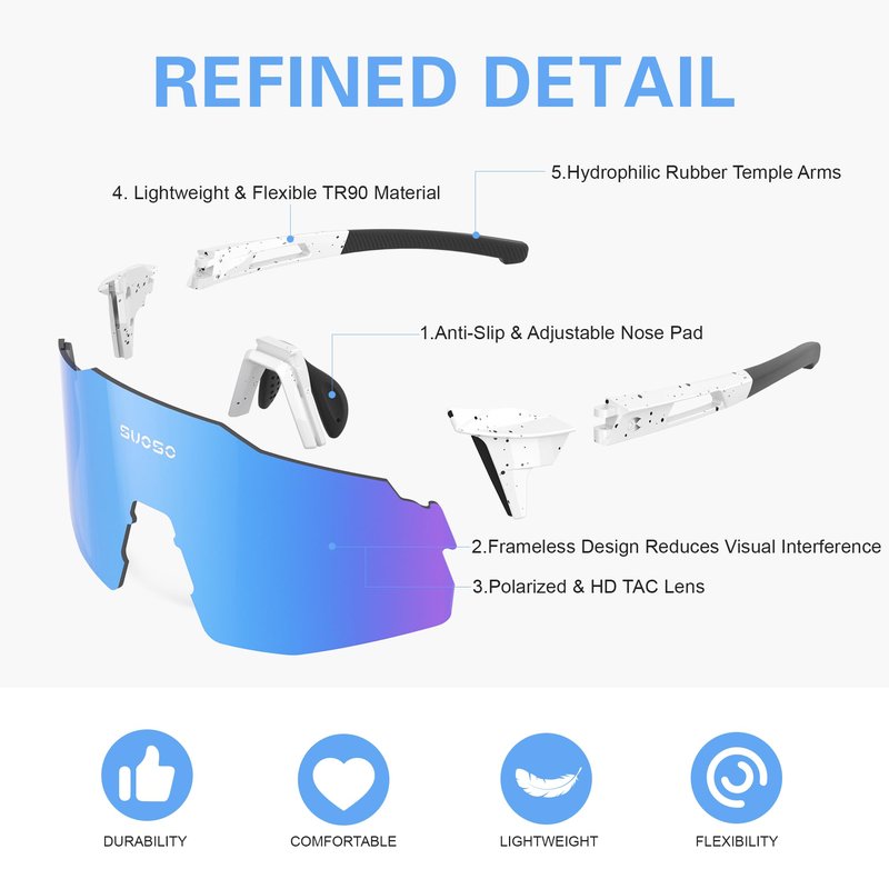 suoso Sports Cycling Sunglasses for Men: Lightweight UV Protection Polarized Sun Glasses for Youth Baseball Softball Running