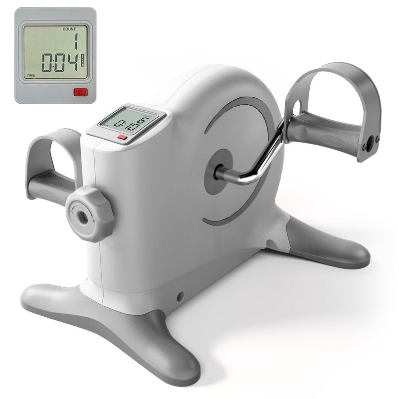 MOMODA Mini Exercise Bike Pedal Exerciser Under Desk Bike Foot Peddler Portable Therapy Bicycle with Digital Monitor （Gray）