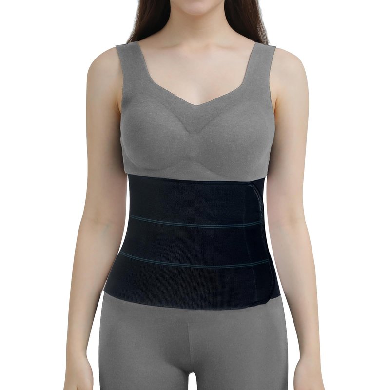 CANMIUS Abdominal Binder Post Surgery Belly Band - Elastic Stomach Wrap Tummy Tuck Compression Belt - Breathable, Soft, Skin-friendly - (30" - 45") 3 Panel - 9" BLACK