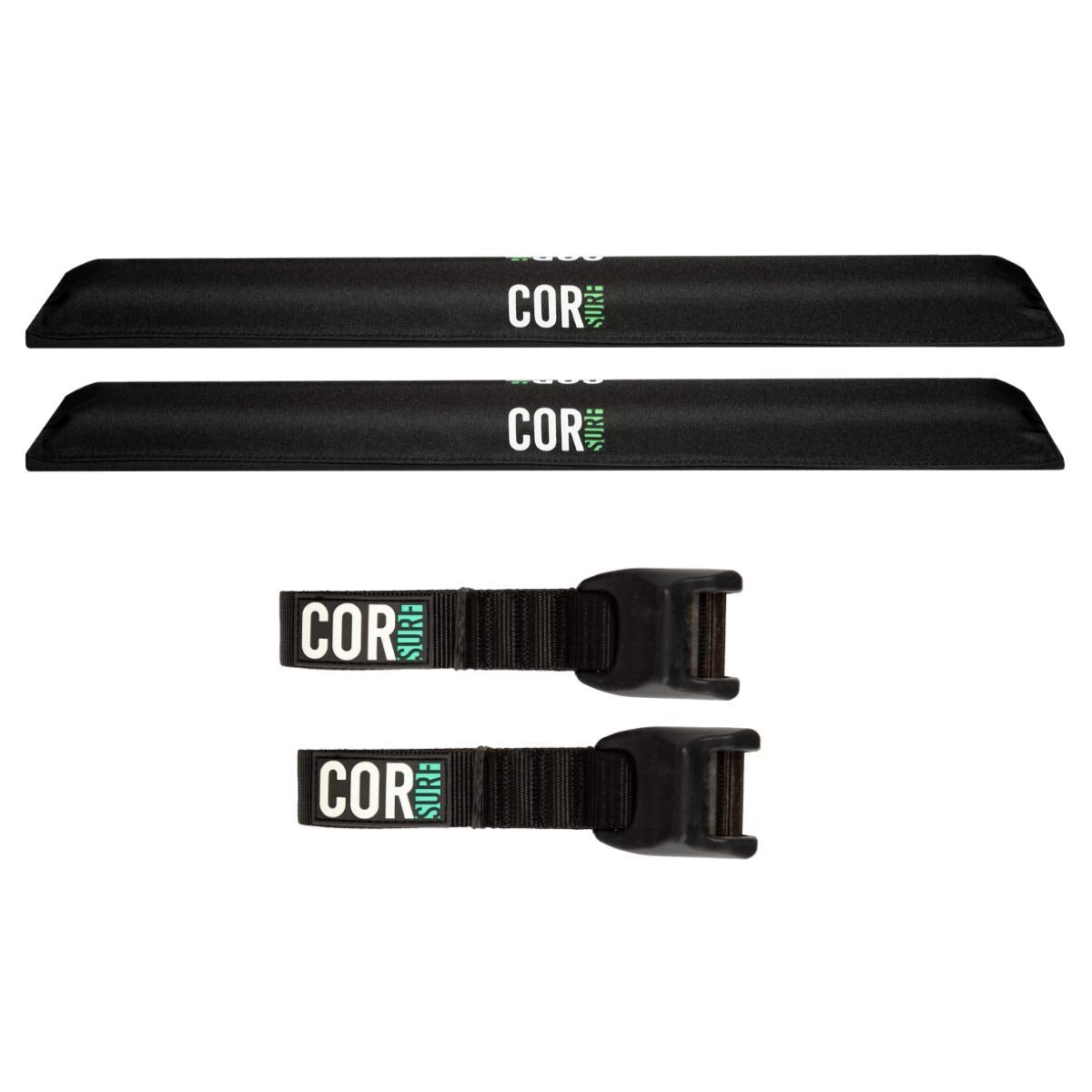 COR Surf Aero Roof Rack Pad and Premium No-Scratch Cam Buckle Tie Down Straps with Protective Silicone for Surf, SUP, Kayak and Canoe (19" Narrow Black)