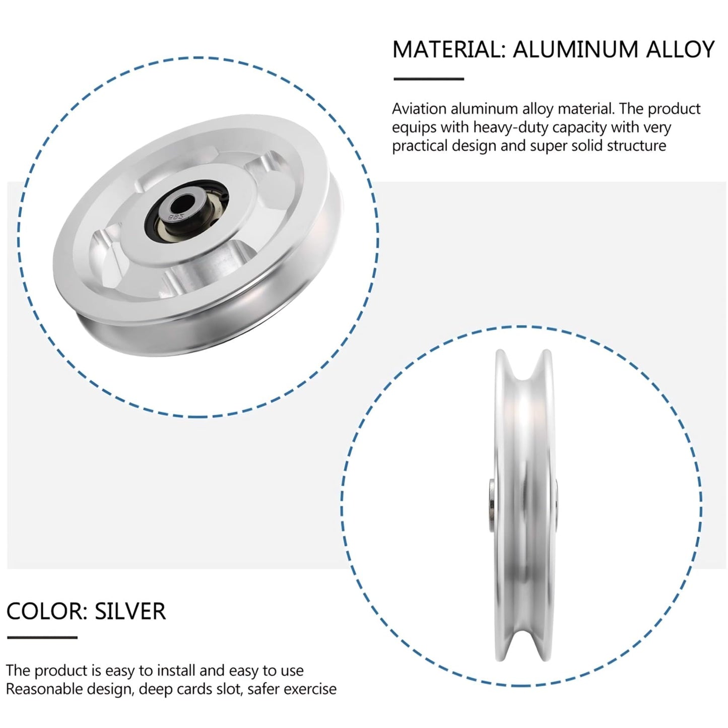 Gueiddi Aluminum Pulley for Home Gym, Load Capacity Sealed Bearing Pulley System, Quiet & Smooth Replacement Gym Pulley Wheel for Cable Machine, LAT Pulldown, Weight Equipment (1, Silver, 114-115mm)