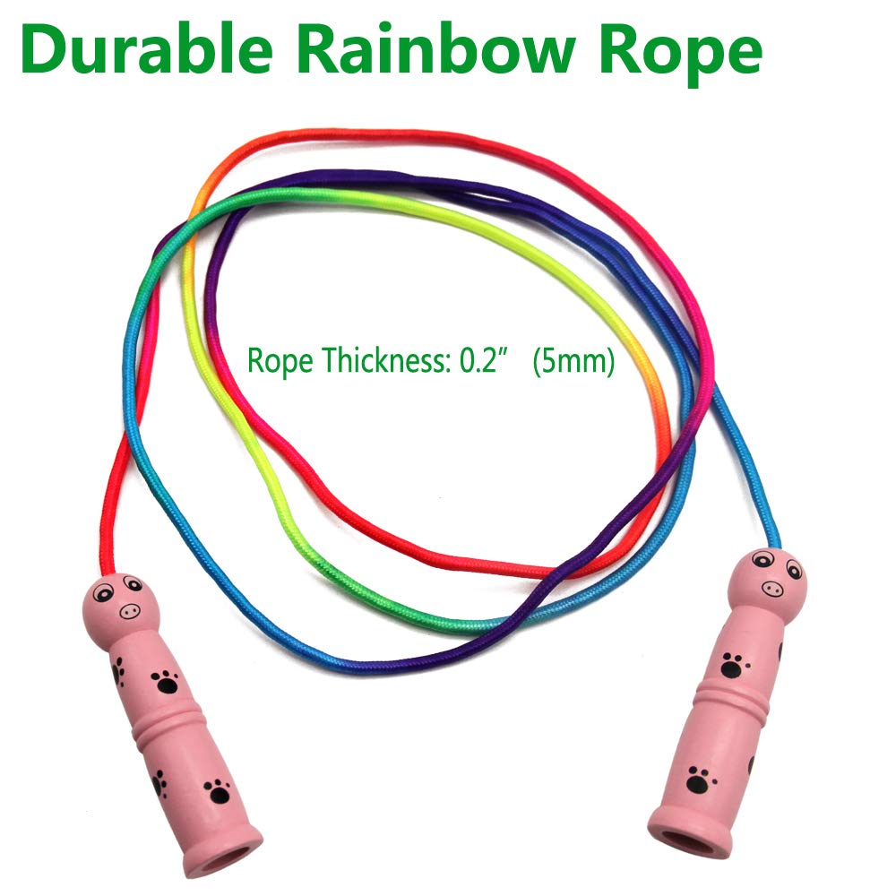 Homello Rainbow Jump Rope for Kids - Wooden Handle - 8.5FT Adjustable Nylon Braided Fitness Skipping Rope for Girls or Boys Fitness Outdoor Exercise Physical Education