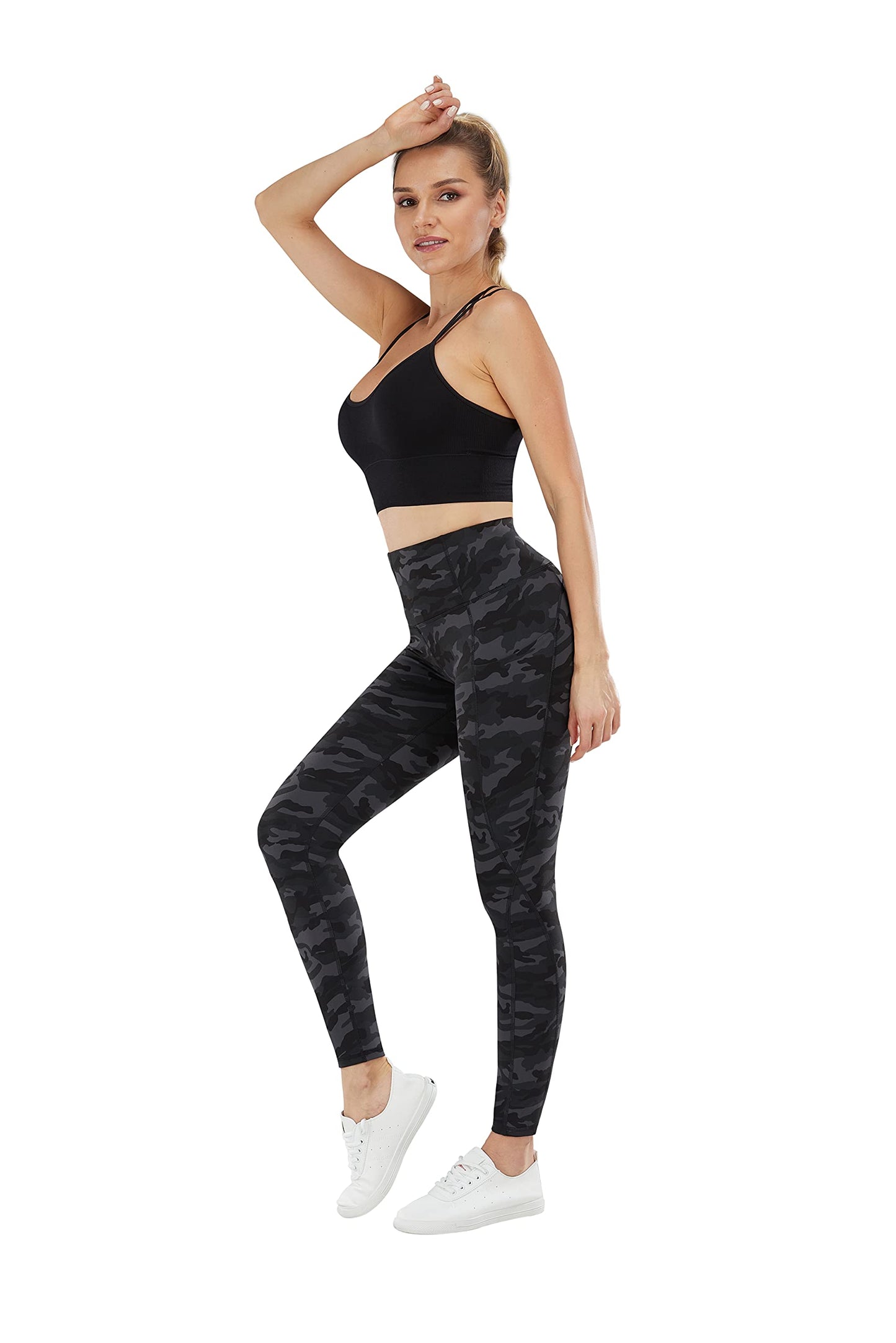 PHISOCKAT Women's Fleece Lined Winter Leggings High Waisted Thermal Warm Yoga Pants with Pockets (Black Camo(Fleece Lined), X-Small)