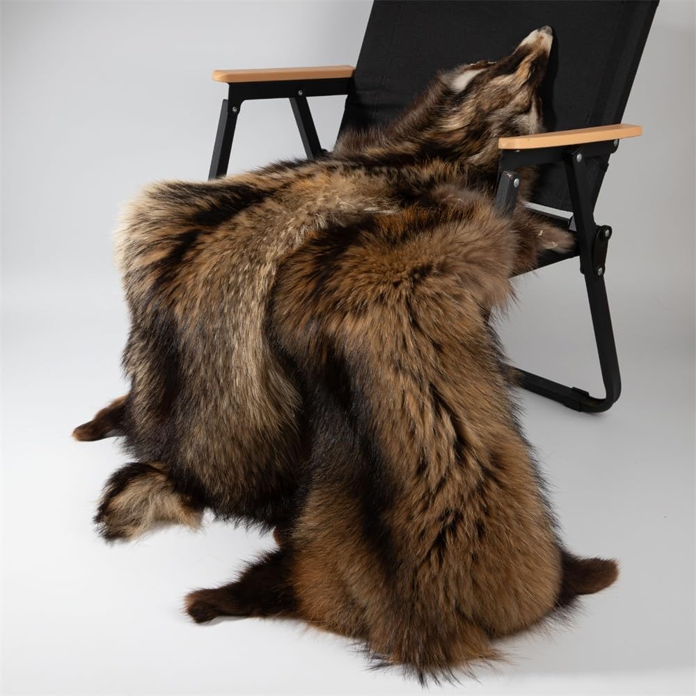 Natural Tanned Raccoon Fur Pelts - Premium Quality Real Skin for Fly Tying & Crafts | 29.5-31.5" Length, 9.8-11.8" Width, Brown