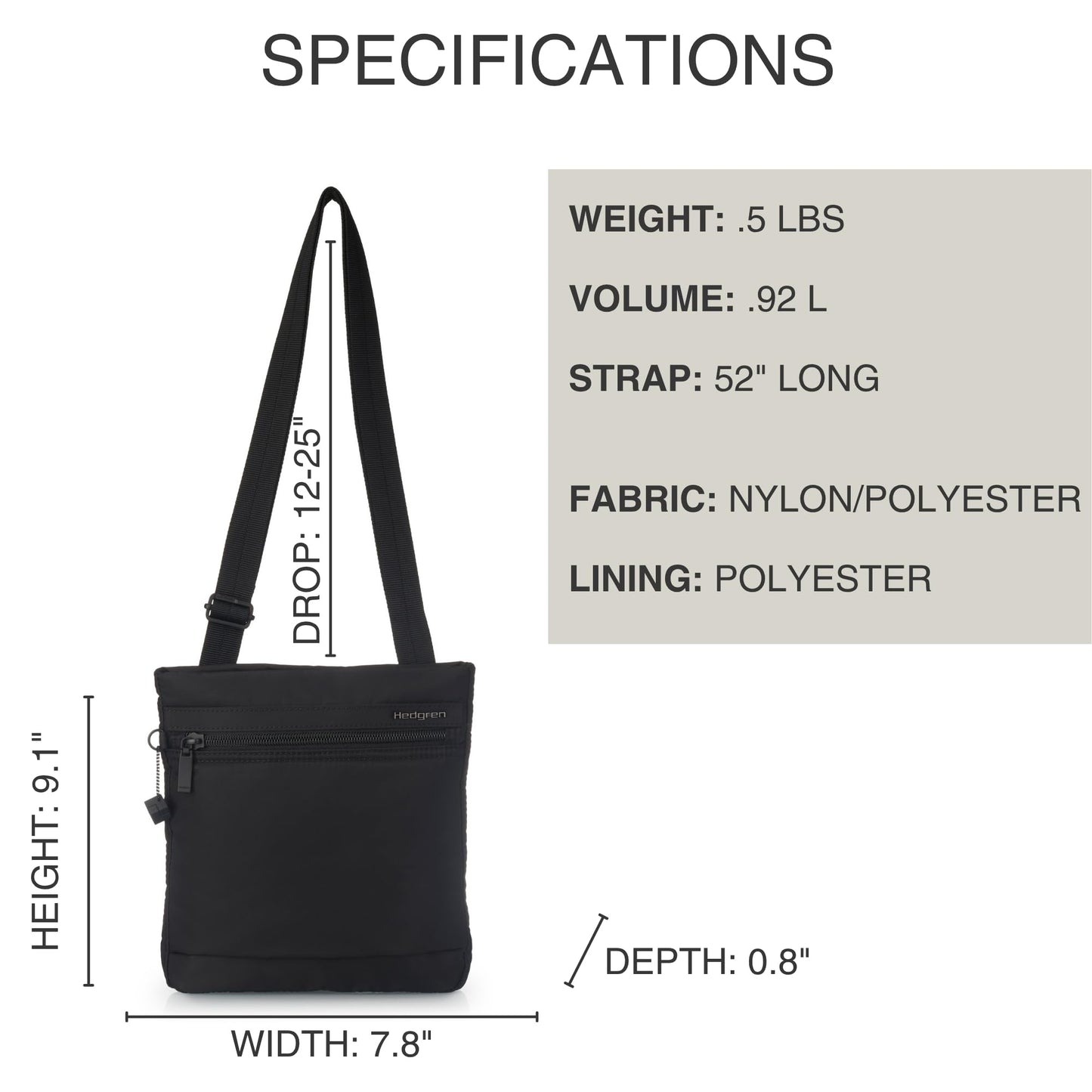 Hedgren LEONCE Crossbody Bag - RFID Protection, Zip Lock, Pen & Slip Pockets, Water-Repellent, 0.92L - Black