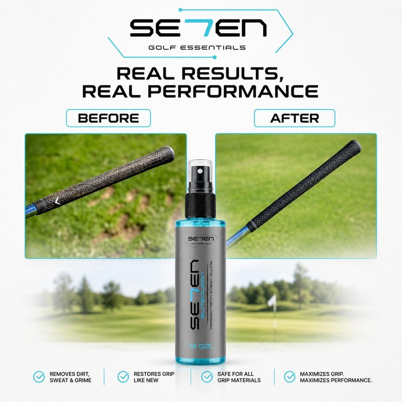SE7EN EliteClean Golf Grip Cleaner Spray - Restores Tackiness & Control, Removes Sweat & Dirt, Golf Club Grip & Pickleball Paddle Cleaner, Safe for Sports Equipment, Includes Microfiber Towel (2 Pack)
