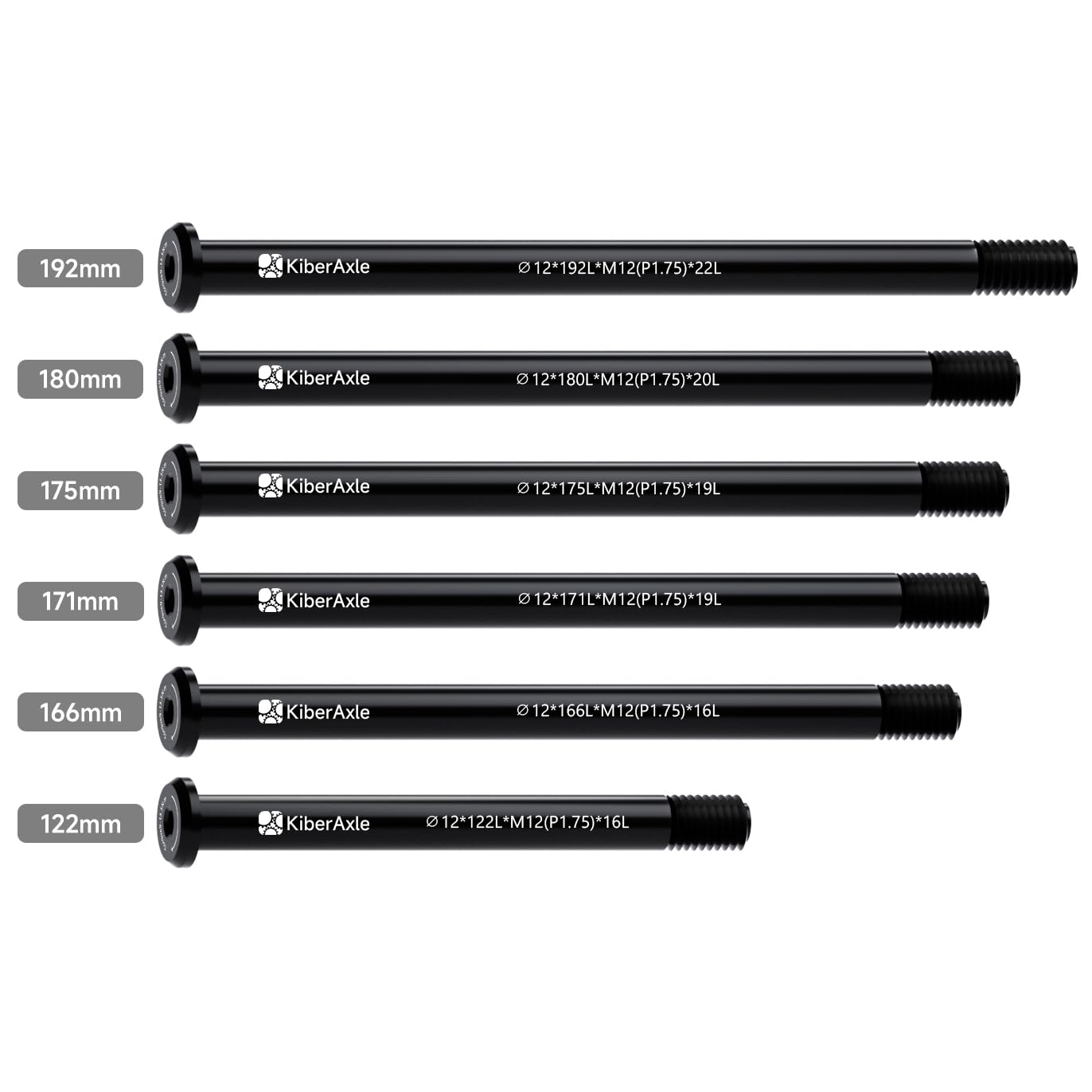 KiberAxle 12mm Thru Axles for Bike Forks and Rear Shock, Aluminum Alloy Hubs Adapter Axle, Thread Pitch: 1.75 mm/Length: 175mm