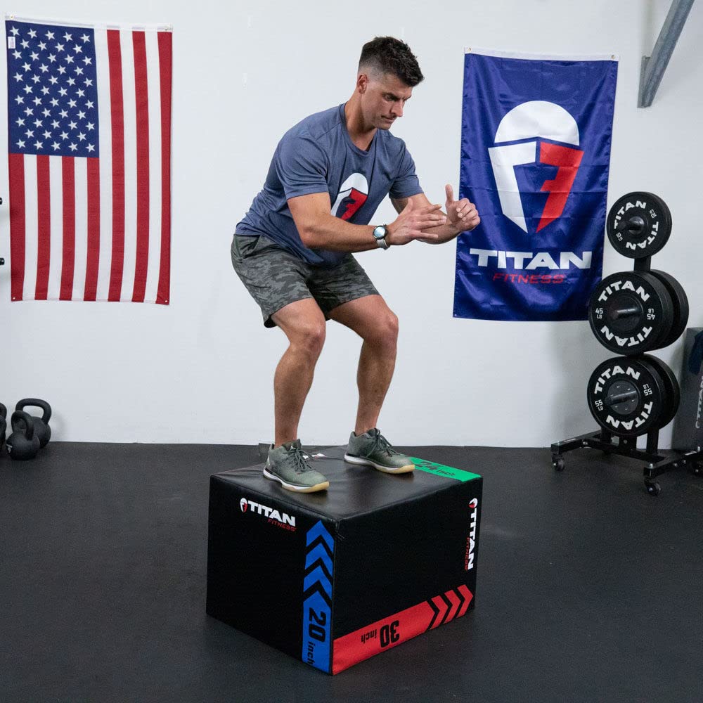 Titan Fitness Heavy Foam Plyometric Box, 20in 24in 30in, 3-in-1 Pro-Duty HIIT Exercise Foam Plyo Box, Step-Up, Box Squat, Home Garage Gym Training