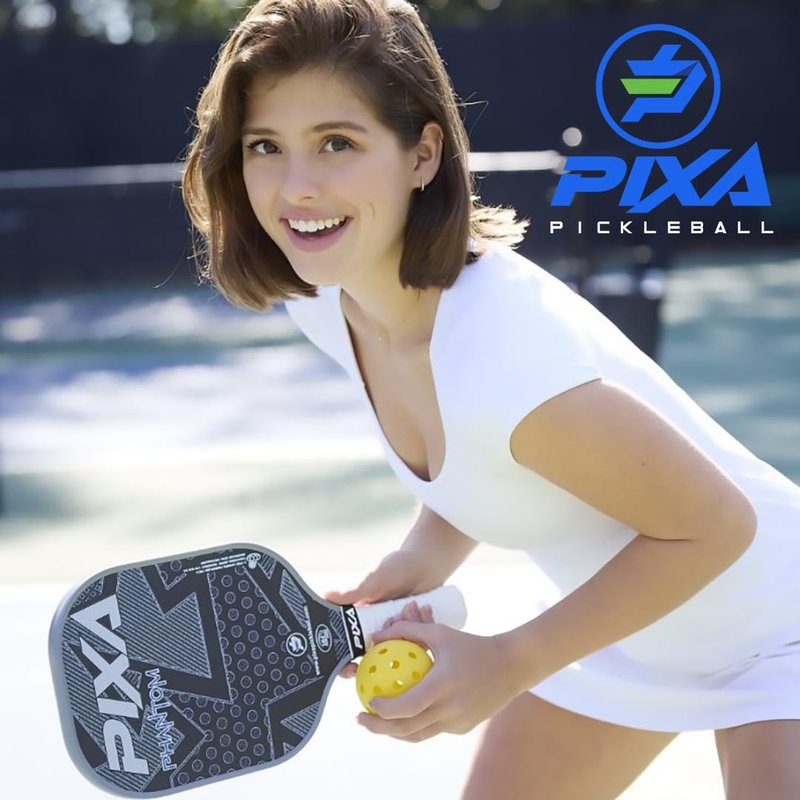 PIXA Phantom T-700 RAW Carbon FACE Pickleball Paddle; 20mm; Intermediate/Advanced; MAX Power, Control, and Spin; 5.12 INCH Handle; Great Gift!