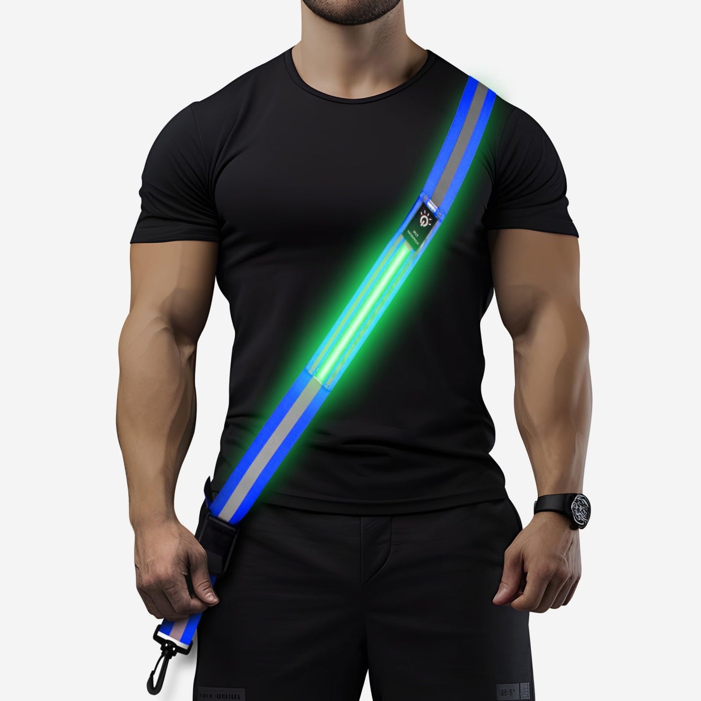 Bighaki808 LED Running Gear High Visibility Reflective Belt Sash, Adjustable Night Walking Safety Gear, Rechargeable Light Up Running Reflective Belt for Runners Walkers Men Women(Blue)