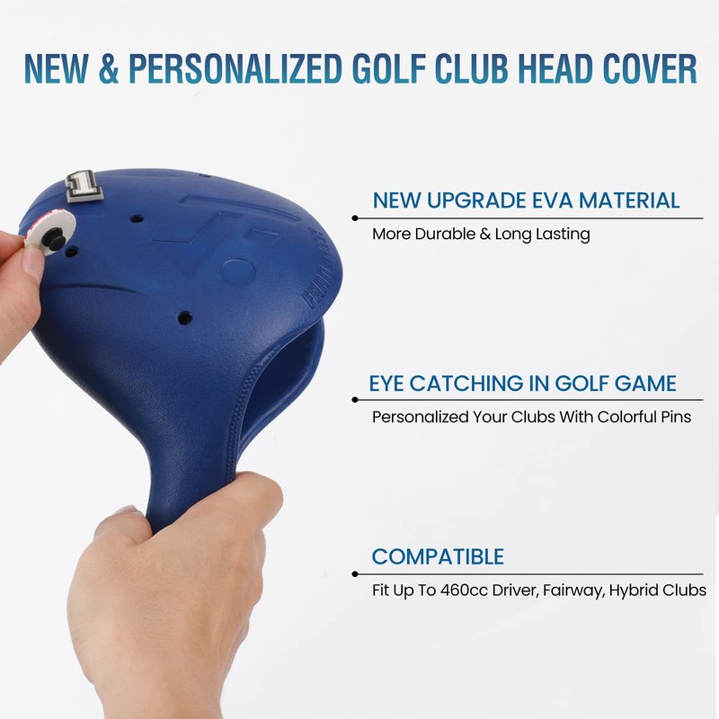 FRANKTECH Golf Club Covers 4pcs and 25pcs Funny Pins, Plastic Golf Head Covers for Driver Fairway Woods Hybrid, Driver Headcover Fit All Right-Handed Golf Clubs, Easy On Off, Washable, Funny