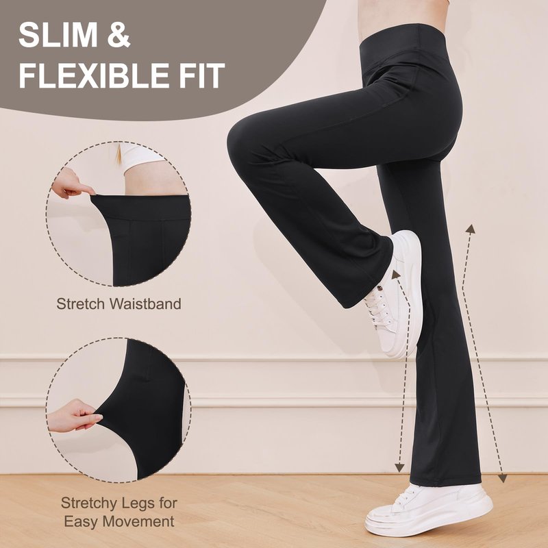 DIPUG Girls Flare Leggings with Pockets High Waisted Bootcut Legging Yoga Dance Pants Black 10-12