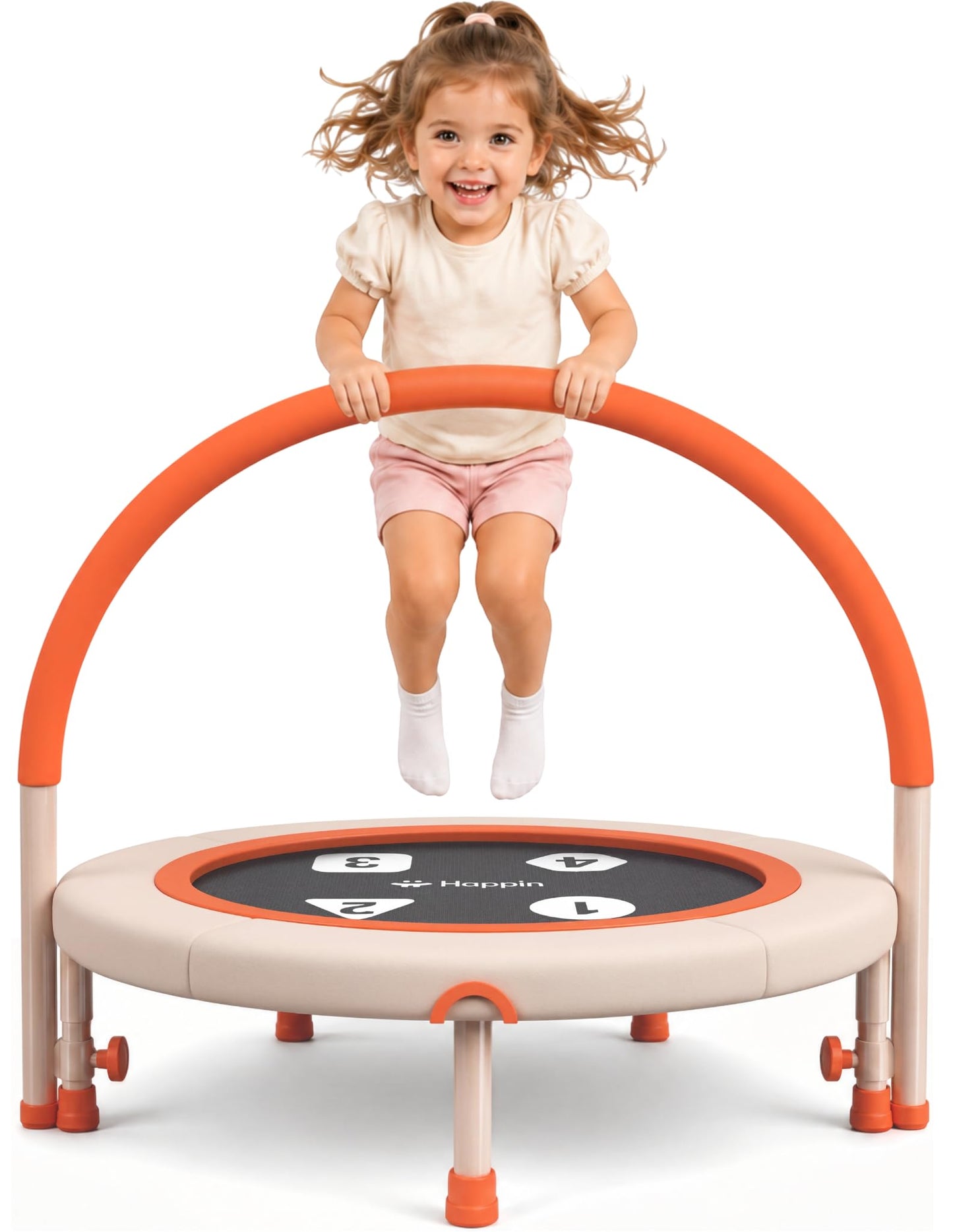 Happin® 36'' Toddler Trampoline Indoor, Foldable Mini Trampoline for Kids Ages 2-6, ASTM Certified, Adjustable Handle, Safety Pad for Indoor & Outdoor, Baby Trampolines, for Boy & Girl