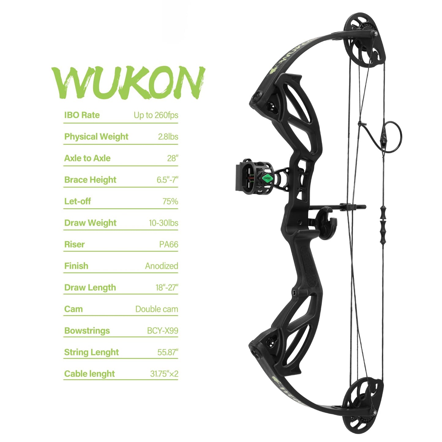 LWANO Compound Bow Set for Youth & Kids,Beginners Bow and Arrow Set,Right Handed,Draw Length 18"-27",10-30Lbs Draw Weight,260fps (Black, Basic Set, Right Hand)