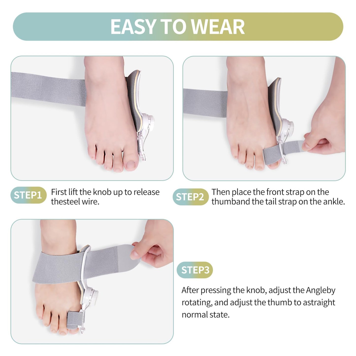 Erouevnket Bunion Corrector for Women & Men ：2-in-1 Adjustable Big Toe Relief Bunion Splints Hammer Toe Straightener，Comfortable, Effective Double Correction，1 set