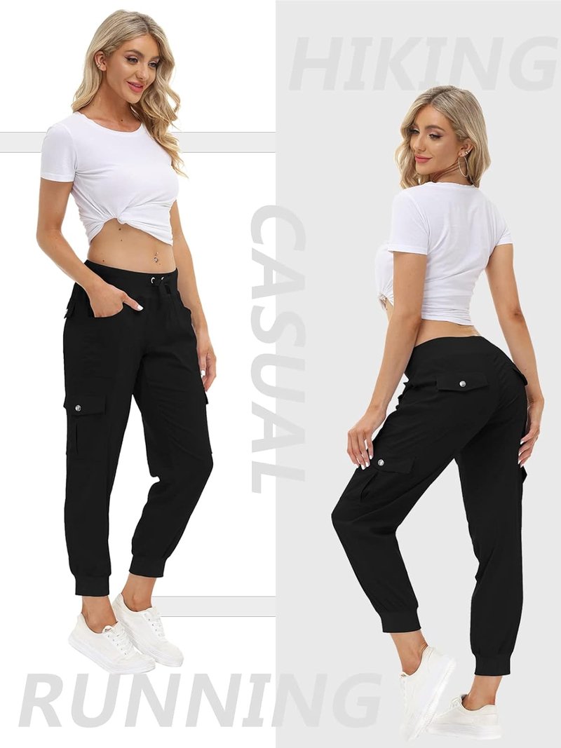 Women's Lightweight Hiking Cargo Pants - Quick Dry Casual Travel Joggers with Elastic Waist & Pockets