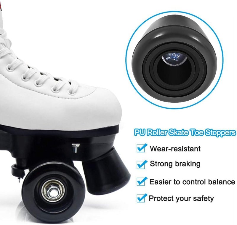 Tanzfrosch 8 Pack Roller Skate Wheels with Bearings Installed and 2 Toe Stoppers for Double Row Skating, Quad Skates and Skateboard Outdoor or Indoor Use, 32mm x 58mm 82A (Black)