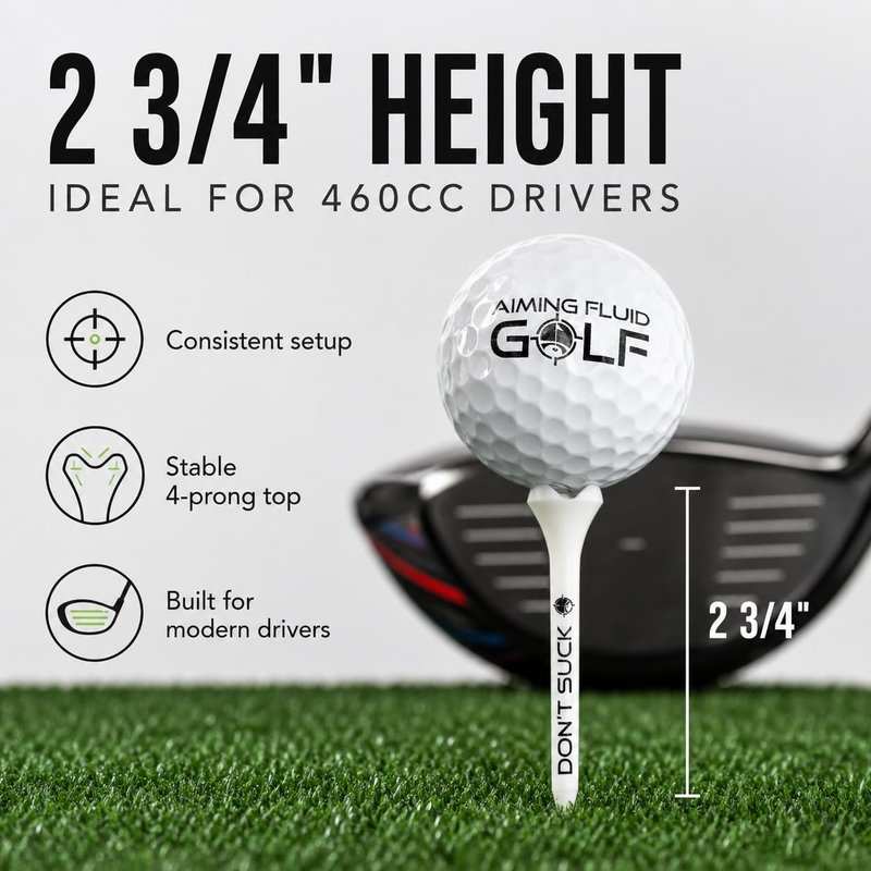 Aiming Fluid Golf Dont Suck Golf Tees - with Durable 4-Prong Tees PureFlight Tech for Straighter & Longer Drives, Less Friction, Consistent Height, Ideal for 460cc Golfing Drivers, 2 3/4", Pack of 50