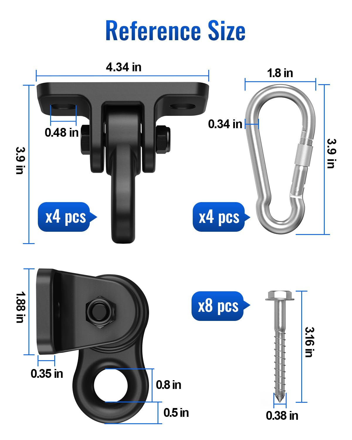 ITCPRIM Heavy Duty Swing Hangers Hardware Included-Corrosion Resistant Alloy Steel 5000+ lb Capacity for Wooden Porch Swings,Aerial Yoga Chairs,Playgrounds,Trapeze&More-Indoor Outdoor-Set of 4,Black