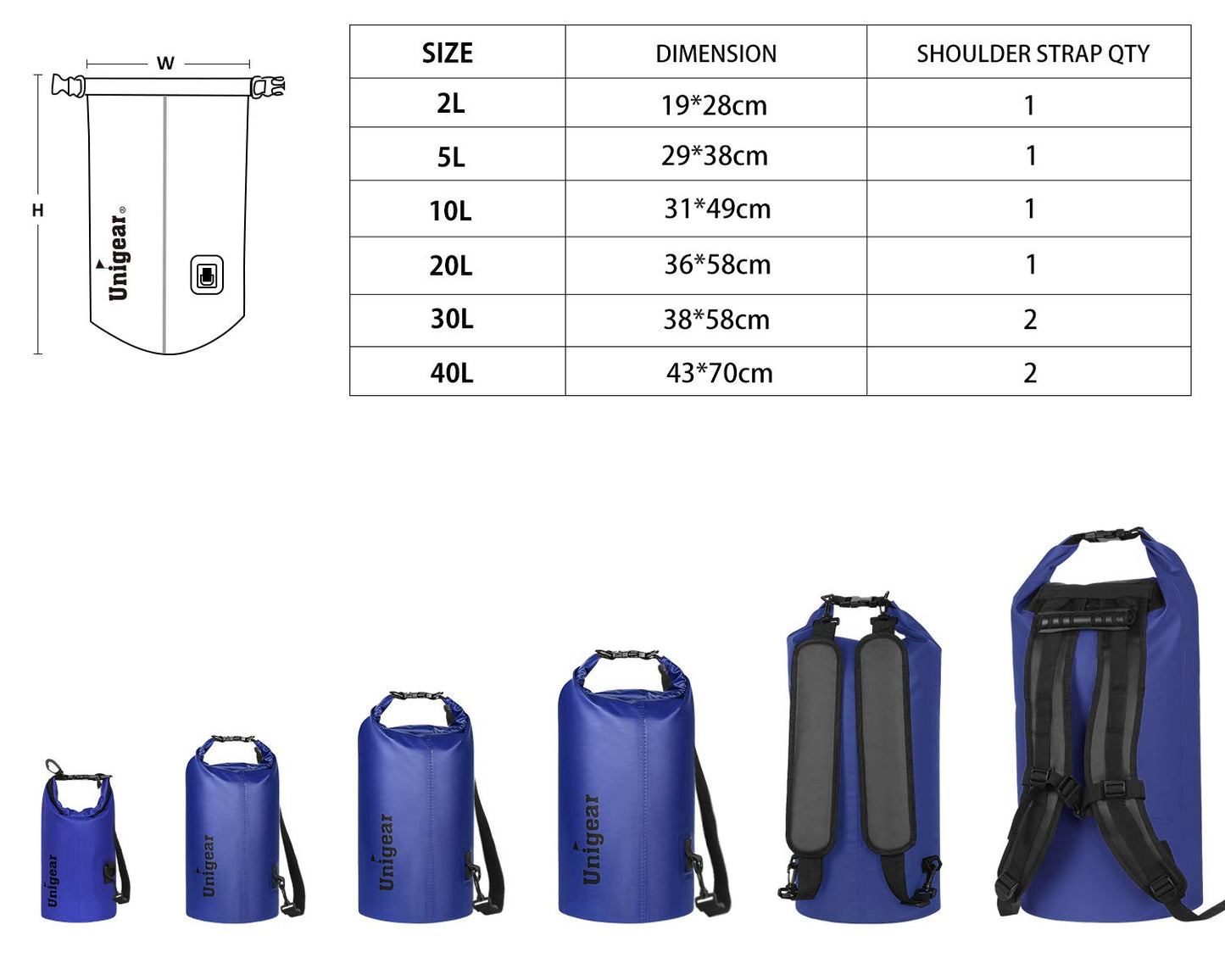 Unigear Dry Bag Waterproof, Floating and Lightweight Bags for Kayaking, Boating, Fishing, Swimming and Camping with Waterproof Phone Case (Blue, 10L)