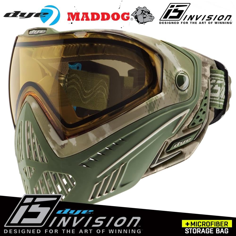 Maddog Dye i5 Thermal Dual-Pane Anti-Fog Lens Paintball Airsoft Mask Goggle System Combo with Microfiber Storage Bag | High Performance Safety Certified Protection - DyeCam