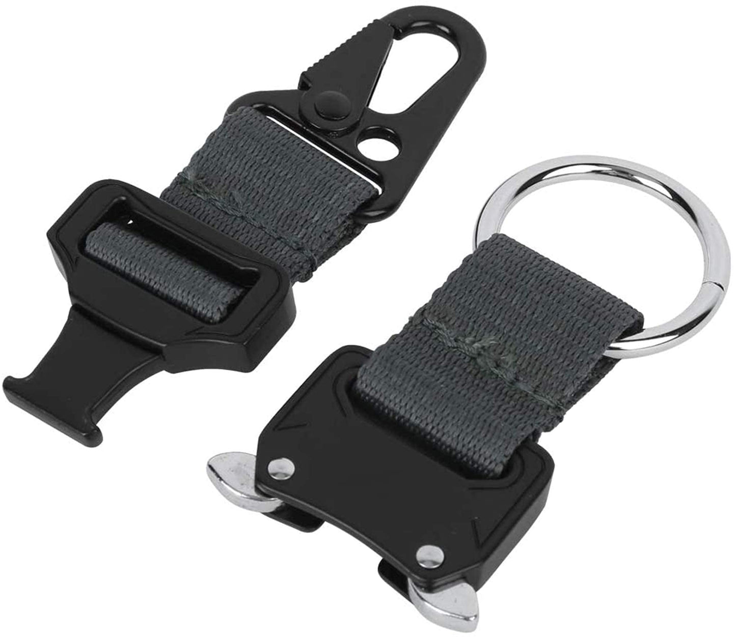 Tactical Key Chains for Mens, EDC Gear Clips Large Military Quick Release Keychain Key Clip for Belt with HK Clip and Stainless Steel Rings Nylon Webbing Rigger Work Carry Tool Molle Accessories