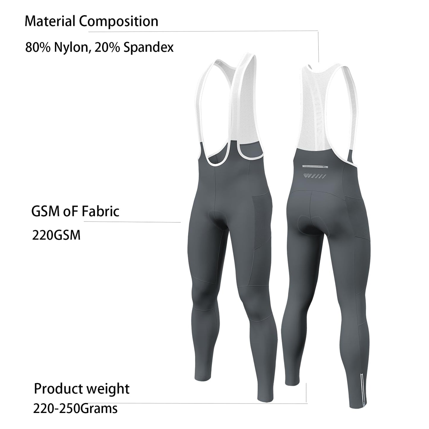 Lo.gas Men's Cycling Bib Pants Padded Bike Cycling Bibs Pants Men Tights with Shoulder Straps 4D Padding Breathable Quick-Dry Grey-M
