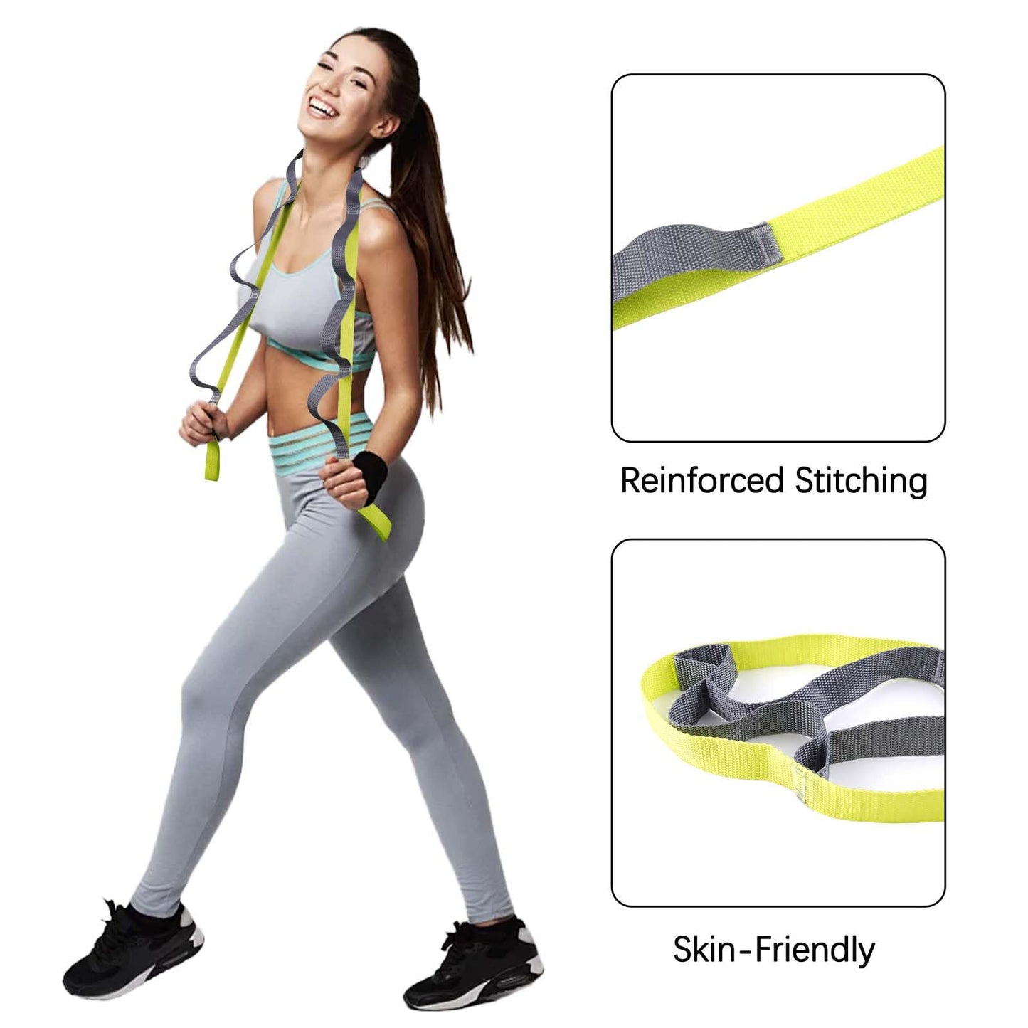 10 Loop Yoga Stretching Strap for Physical Therapy - Non Elastic Exercise Band for Pilates, Yoga, Stretching for Women & Men
