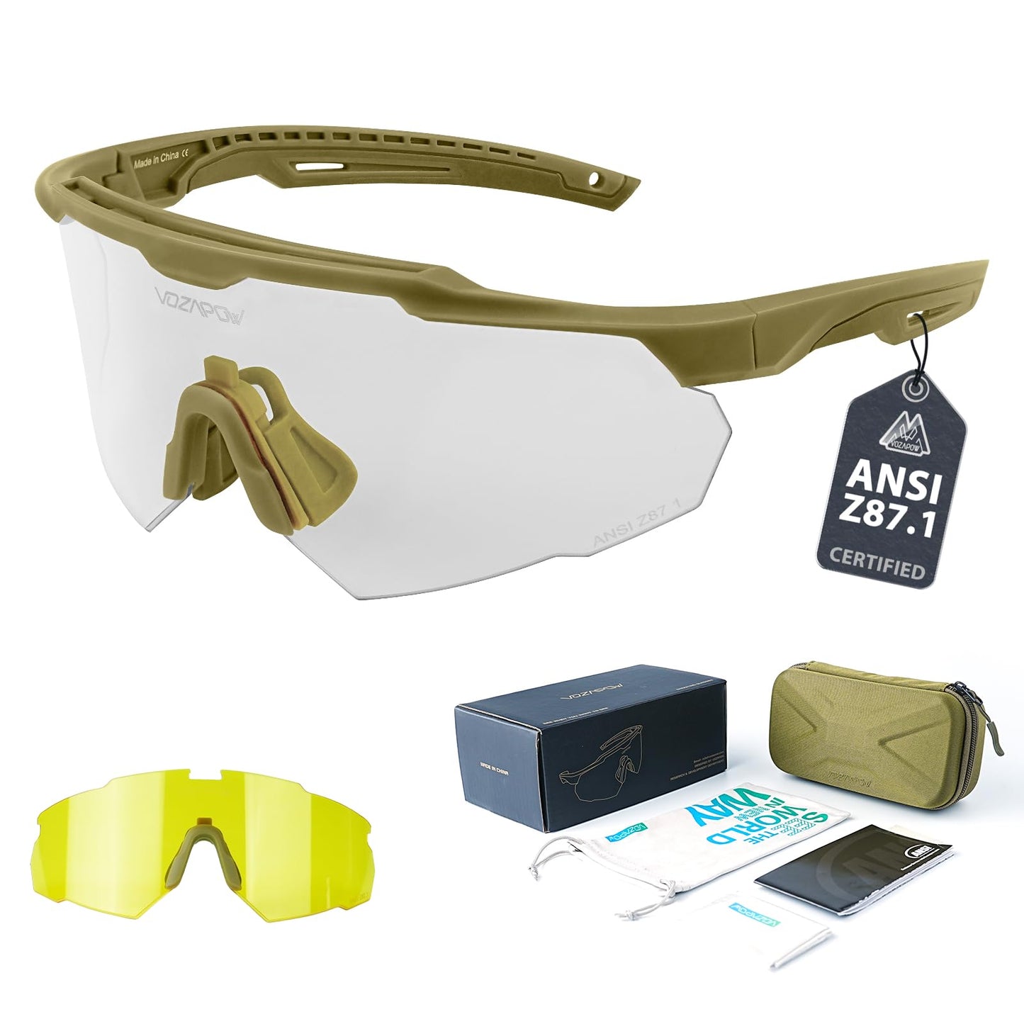 VOZAPOW Shooting Glasses Anti Fog with High Definition Lenses, ANSI Z87+ Certified Tactical Safety Glasses for Men Women