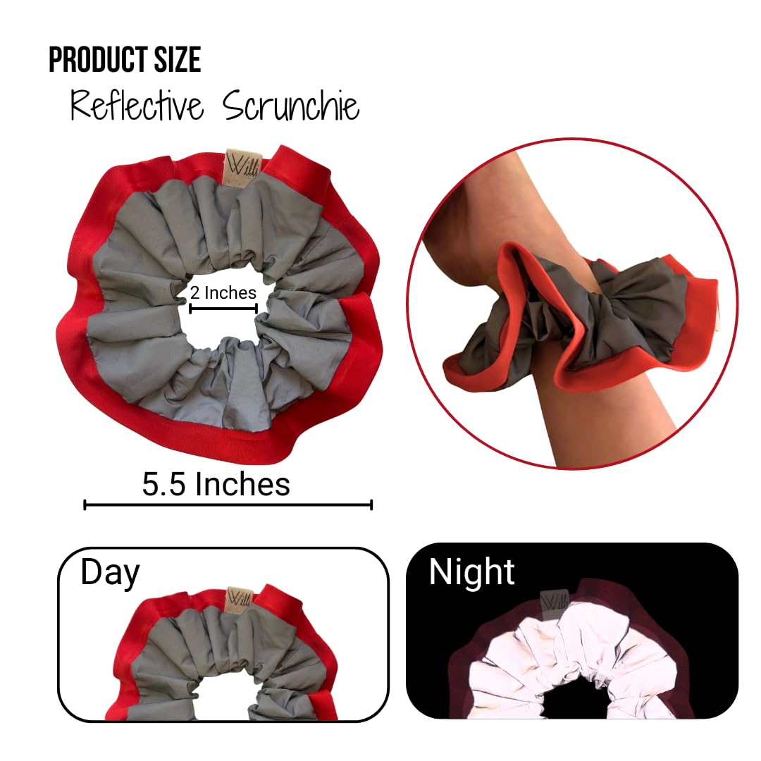 Reflective Scrunchies for Women | High Visibility Safety Hair Ties for Running, Walking, & Night Fitness | Stylish, Gentle, and Secure Ponytail Holder | Sport Gear (Red)