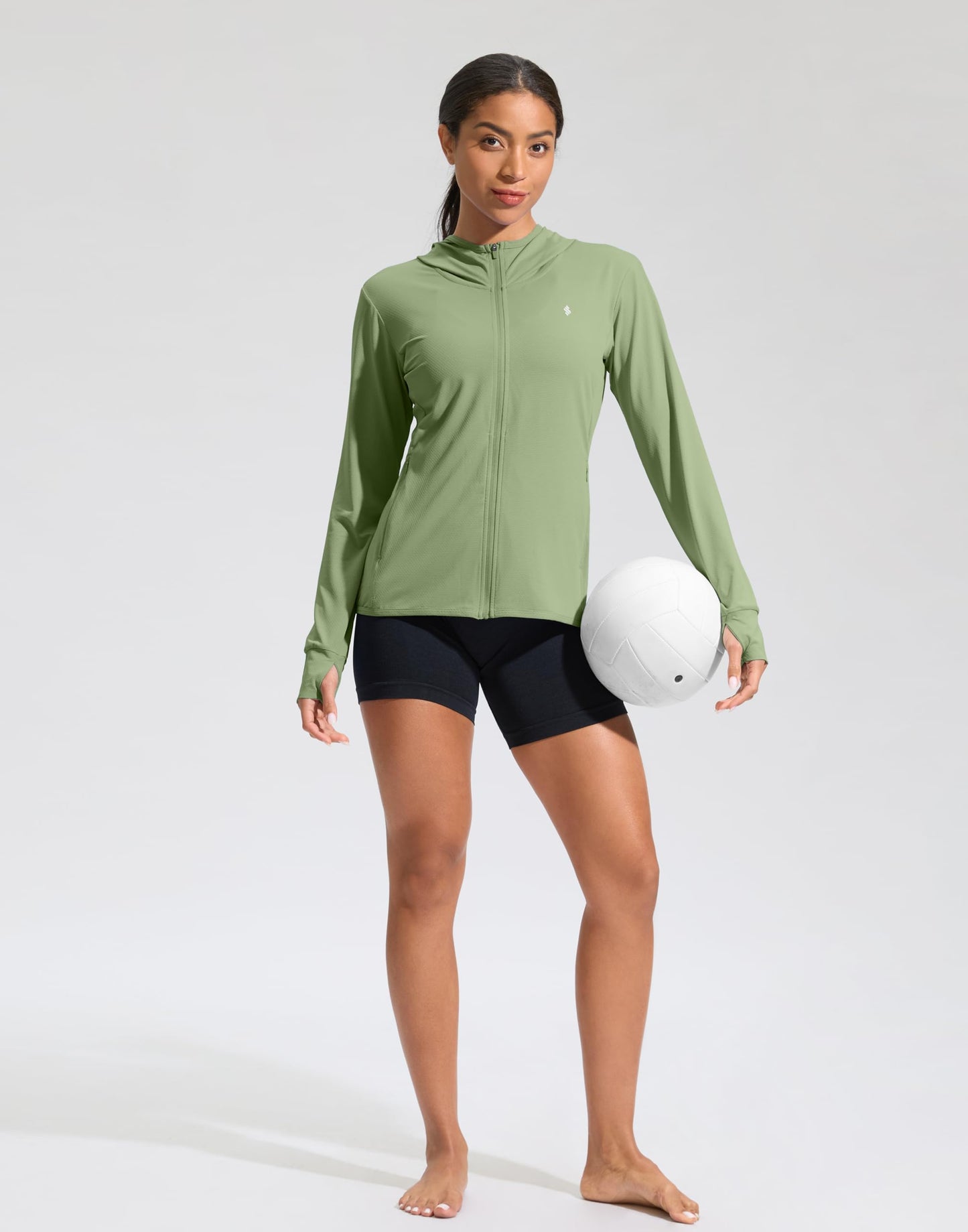 Soothfeel Women's UPF 50+ Sun Protection Hoodie Jacket Lightweight Long Sleeve Sun Shirt for Women with Pocket Hiking Outdoor C-Green