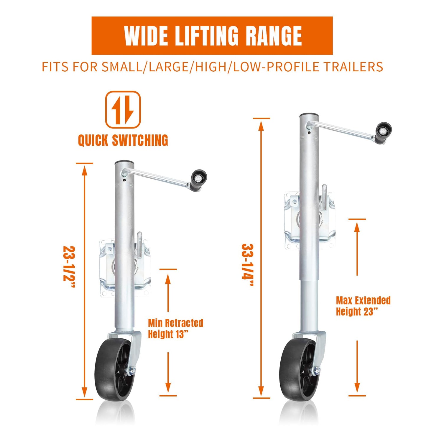 Big RED Boat Trailer Jack with 6-Inch Single Wheel,1000 Lbs Capacity Swing-Back Bolt-On Heavy Duty Swivel Trailer Jack,ATR39001R