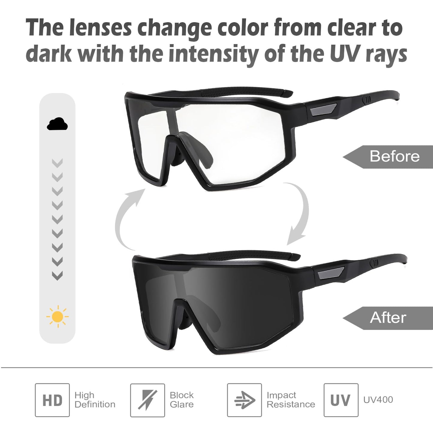 Suertree Photochromic Cycling Glasses Men Women Clear Sports Sunglasses Mountain Bike Riding MTB Bicycle Running Golf Baseball Fishing Driving Hiking